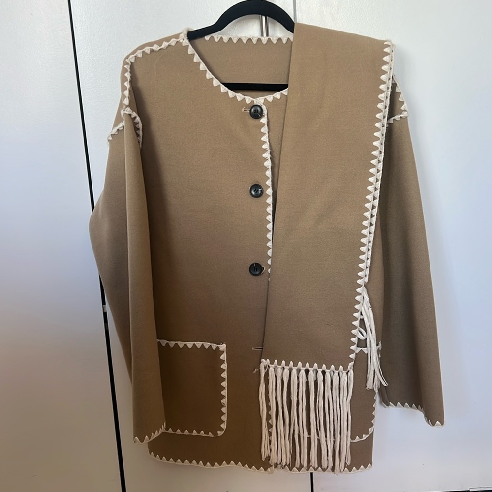 Beautiful beige wool coat! Perfect for winter with a matching scarf
